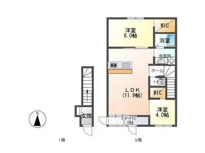 エアリクスA(1LDK/2階)の間取り写真