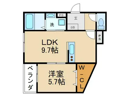 グランドヴェルデ(1LDK/1階)の間取り写真