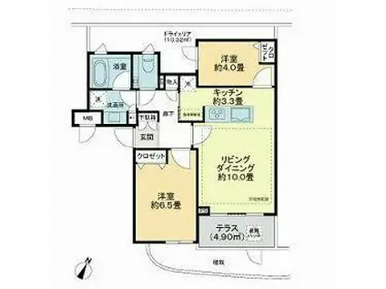 ロイヤルシーズン新宿柏木(2LDK/1階)の間取り写真