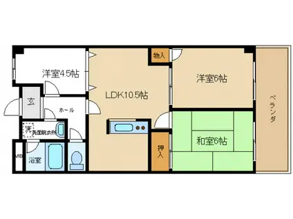 一富マンションII(3LDK/1階)の間取り写真