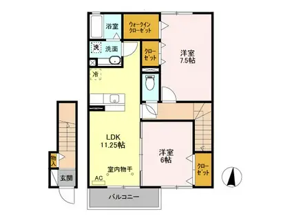 ルワ・ソレイユA 富田(2LDK/2階)の間取り写真