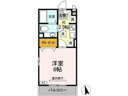 プランドールB(1K/1階)の間取り写真