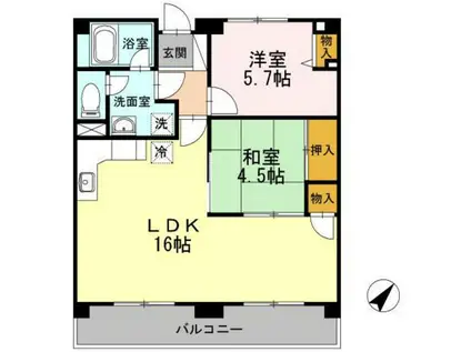 シュクレ川崎(2LDK/2階)の間取り写真