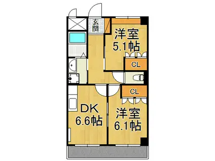 ラークハイム(2DK/2階)の間取り写真