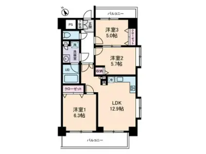 グランドフェニックス(3LDK/9階)の間取り写真