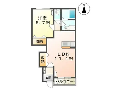 サンフィット・中田(1LDK/1階)の間取り写真