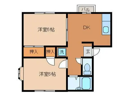 ジョイフル恩田(2DK/1階)の間取り写真