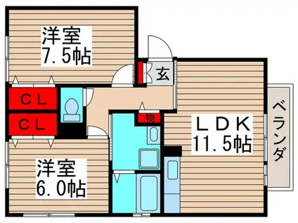 パークサイド西船A(2LDK/3階)の間取り写真