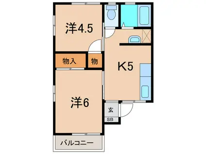 シティハイムハヤシ(2K/2階)の間取り写真