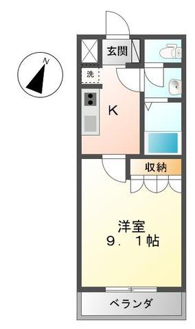 シャトー中之庄(1K/2階)の間取り写真