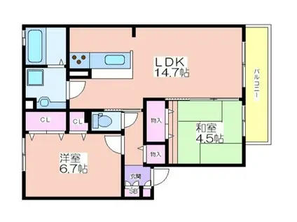 ドミール箕面(2LDK/2階)の間取り写真