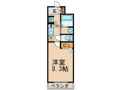 エーデルワイス宇治(1K/2階)の間取り写真