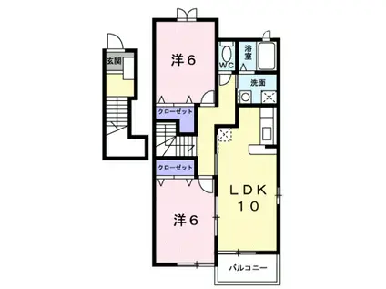 ペルシュワールデゥーB(2LDK/2階)の間取り写真