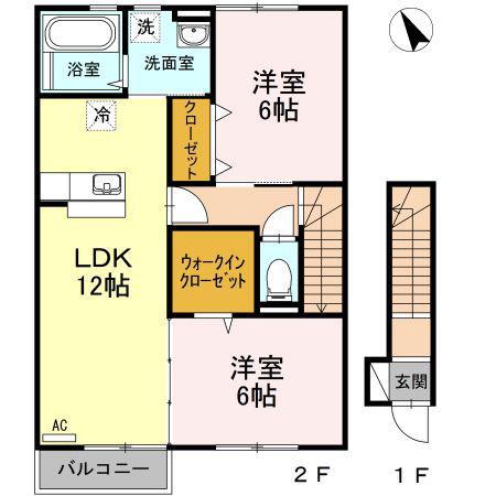 カントリーヒルズ東岐波(2LDK/2階)の間取り写真