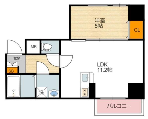 レインボー四天王寺(1LDK/2階)の間取り写真