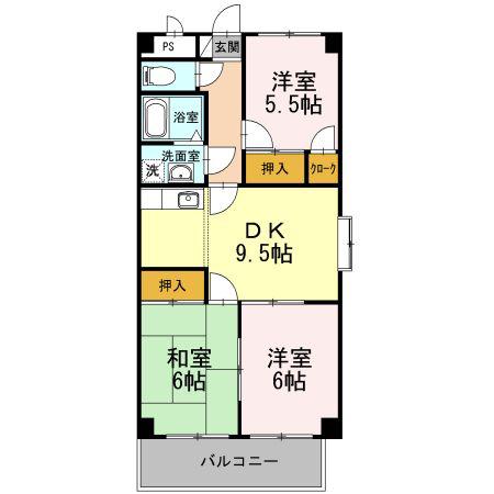 ベルハイム城山(3DK/1階)の間取り写真