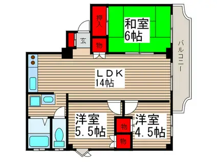 ハイツエバグリーン津田沼(3LDK/5階)の間取り写真