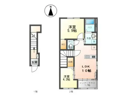 フェリーチェ・ヒマワリII(2LDK/2階)の間取り写真