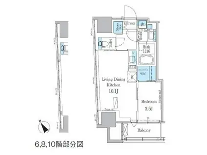 パークアクシス横濱関内SQUARE(1LDK/8階)の間取り写真