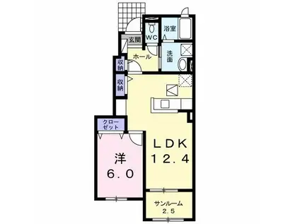 ルナパルコ(1LDK/1階)の間取り写真