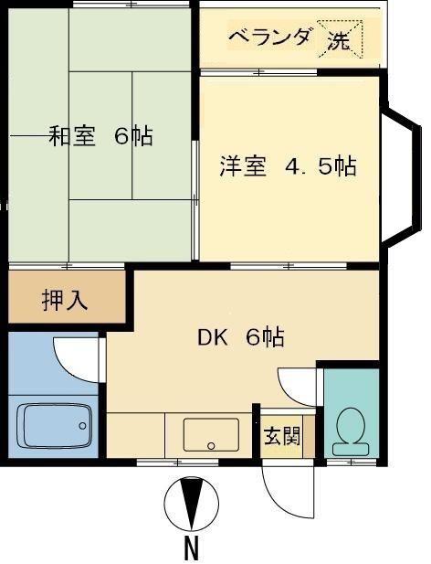 ローズハイツA(2DK/1階)の間取り写真