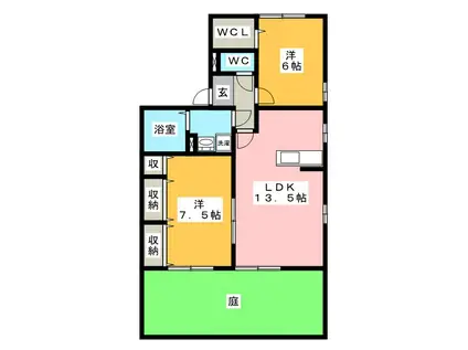 パティオB(2LDK/1階)の間取り写真