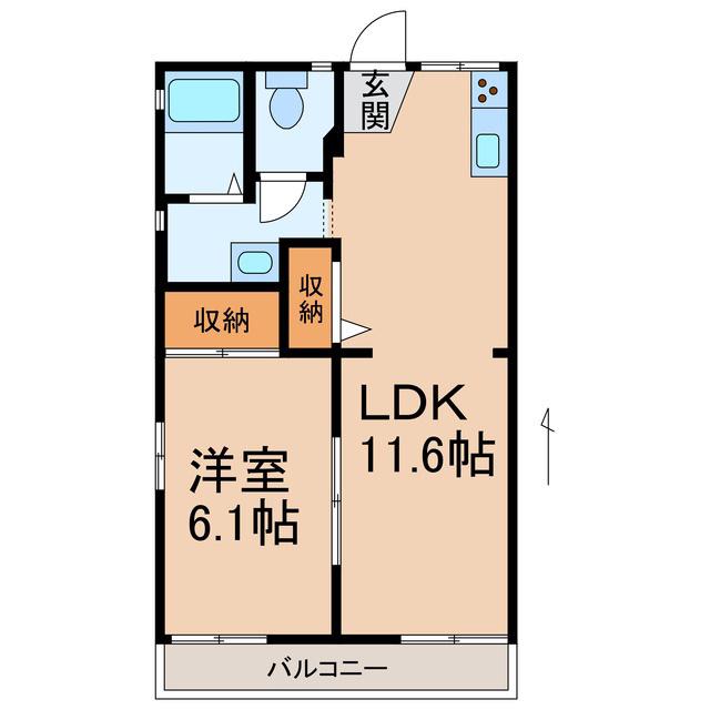 ＪＲ和歌山線 岩出駅 徒歩3分 2階建 築38年(1LDK/2階)の間取り写真
