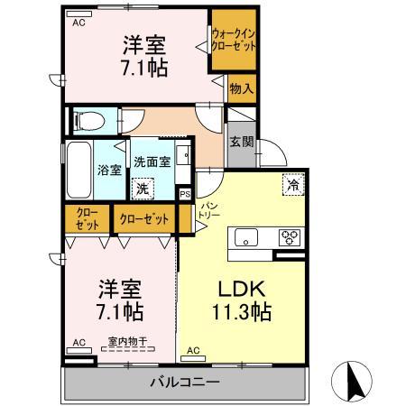 D-SQUARE八町通(2LDK/3階)の間取り写真