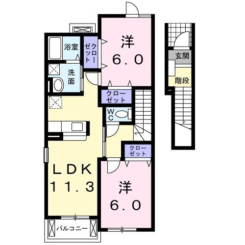 シャルパンティエI(2LDK/2階)の間取り写真