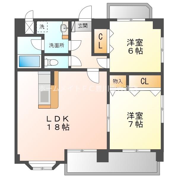 プランドールTHREE(2LDK/2階)の間取り写真