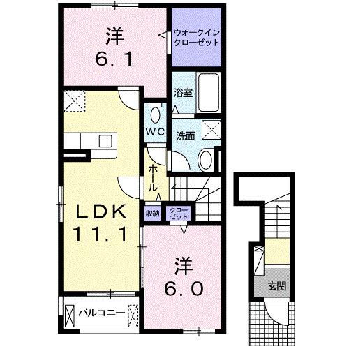 アベリア B(2LDK/2階)の間取り写真