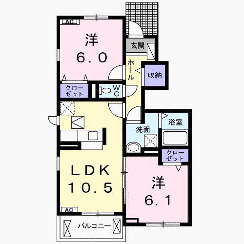 ミーティア(2LDK/1階)の間取り写真