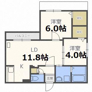 レガリア美園(2LDK/4階)の間取り写真