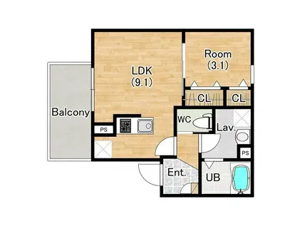 ジーメゾン春木旭町(1LDK/1階)の間取り写真
