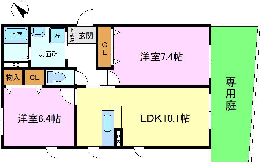 ハーモニー桂離宮(2LDK/1階)の間取り写真