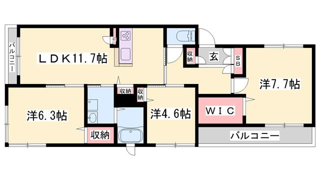 カーサグラスA棟(3LDK/2階)の間取り写真