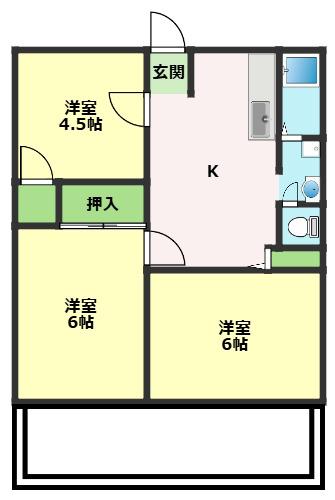 羽方ハイツI(3DK/1階)の間取り写真