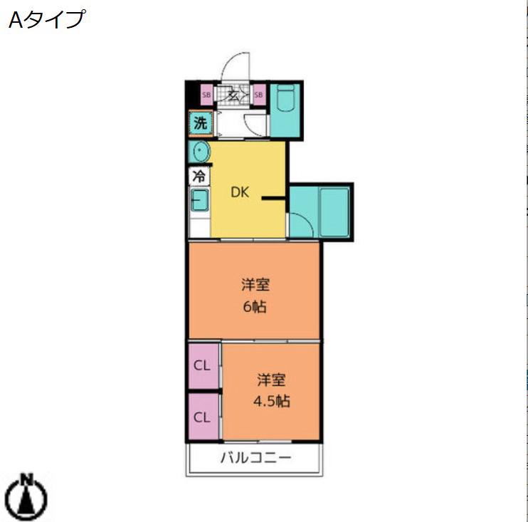 クレスト連坊(2DK/4階)の間取り写真