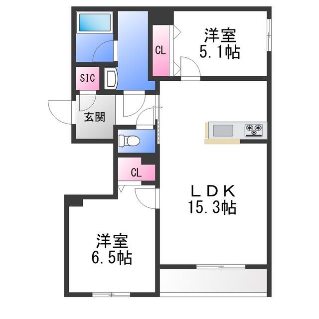シャーメゾン ルミエール(2LDK/1階)の間取り写真