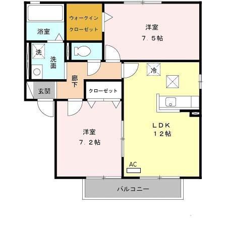 ルミエールA棟(2LDK/1階)の間取り写真