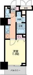 ハビテ靱センターコート(1K/7階)の間取り写真