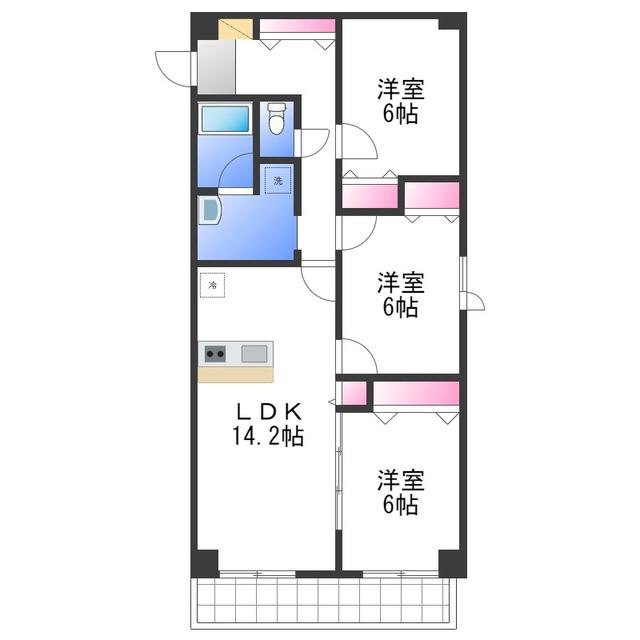 ベルナードサーモス(2LDK/3階)の間取り写真