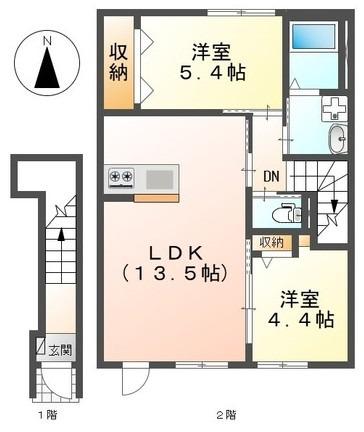 ヴァンノア (2LDK/2階)の間取り写真