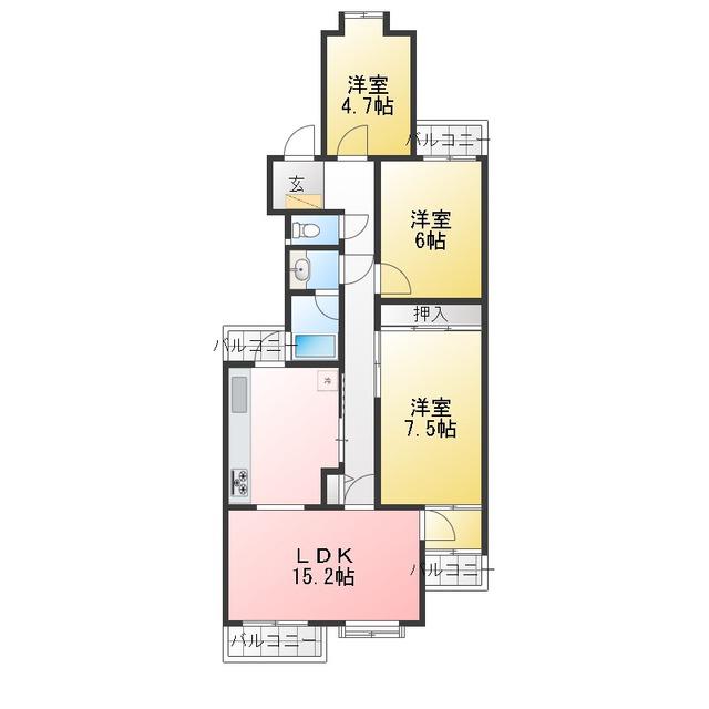 朝日プラザ船橋セントラルコーポ10番館(3LDK/4階)の間取り写真