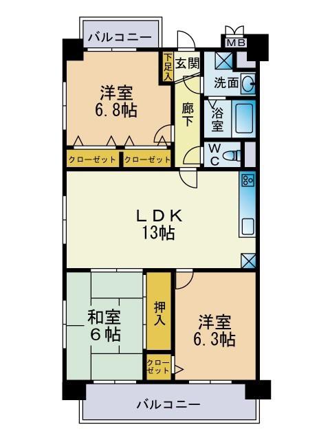 ベルメゾン平尾山荘通(3LDK/5階)の間取り写真