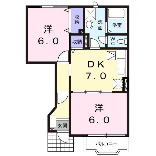 カーサ・みすずA(2DK/1階)の間取り写真