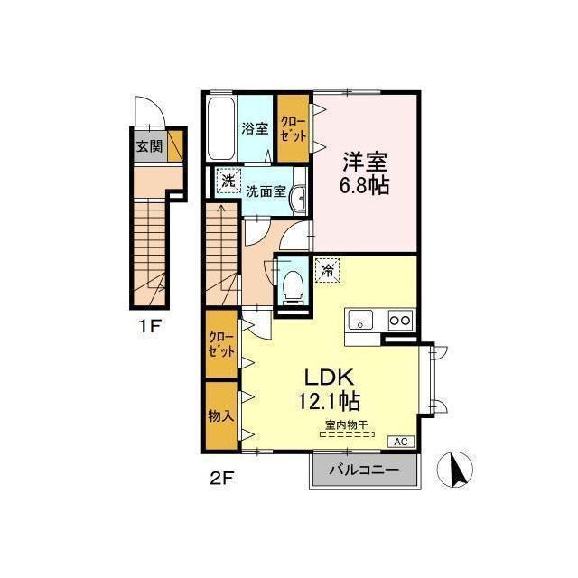 フォンテーヌB(1LDK/2階)の間取り写真