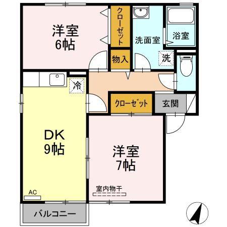 クレセント中島(2DK/2階)の間取り写真