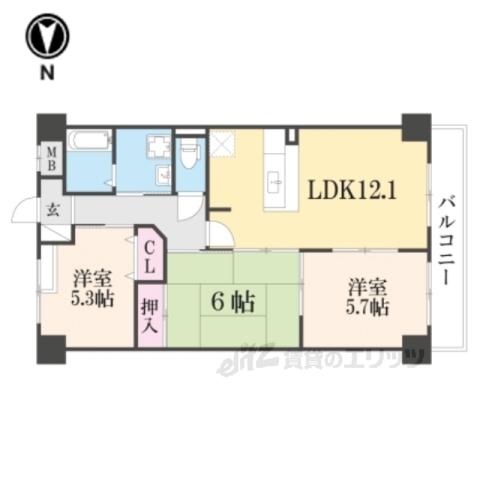 ヴェルデュール石切(3LDK/4階)の間取り写真