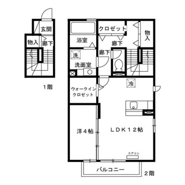 花水木F(1LDK/2階)の間取り写真